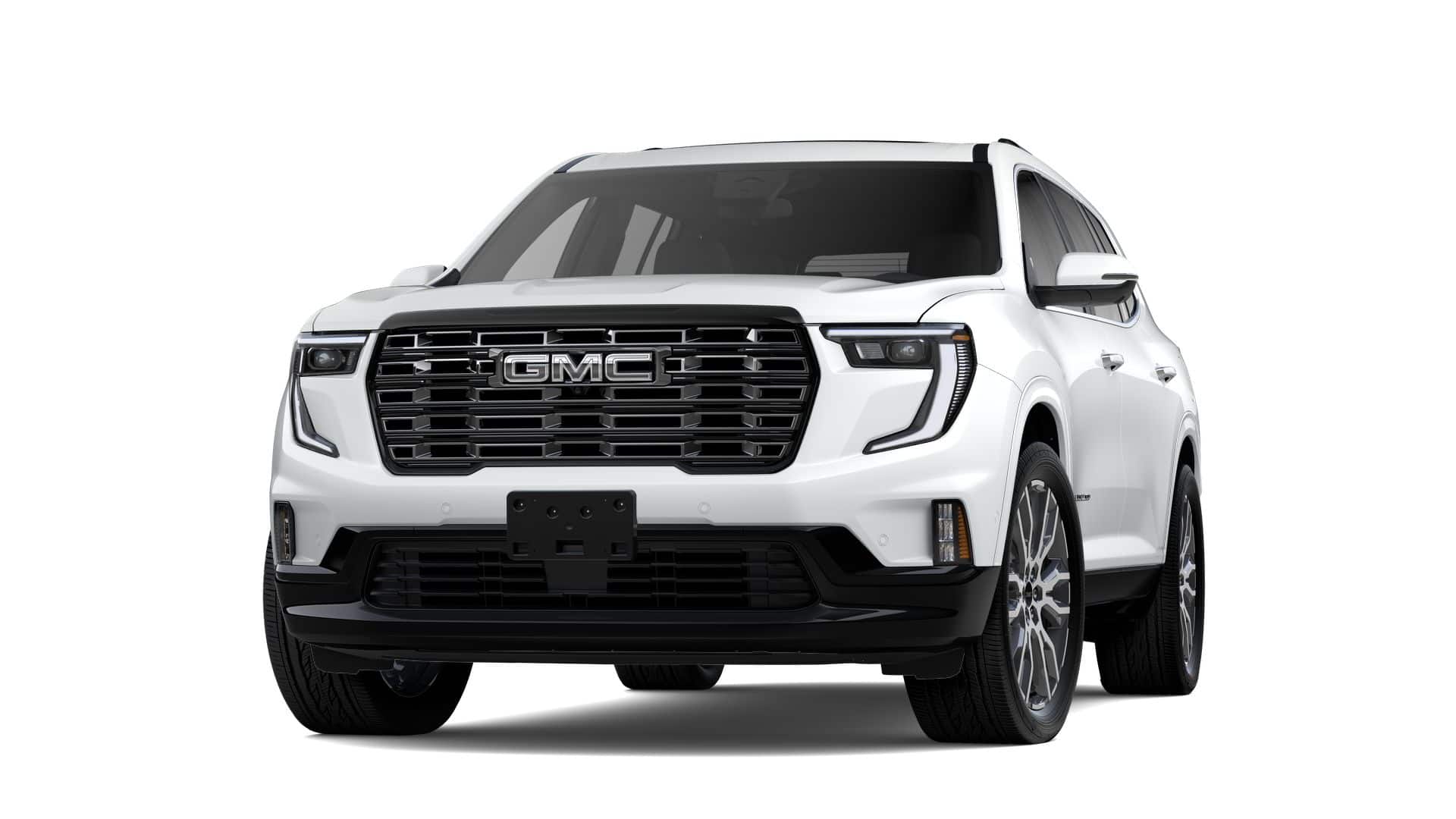 2026 GMC Acadia Denali Ultimate in Summit White — front three-quarter view